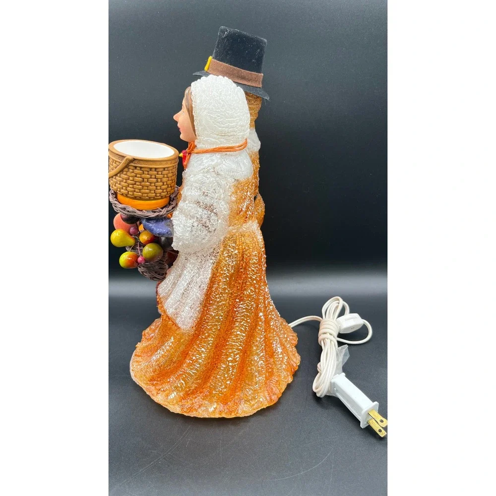 Iced Blow Mold-Style Acrylic Lamp Pilgrim Couple Thanksgiving Harvest Autumn 14